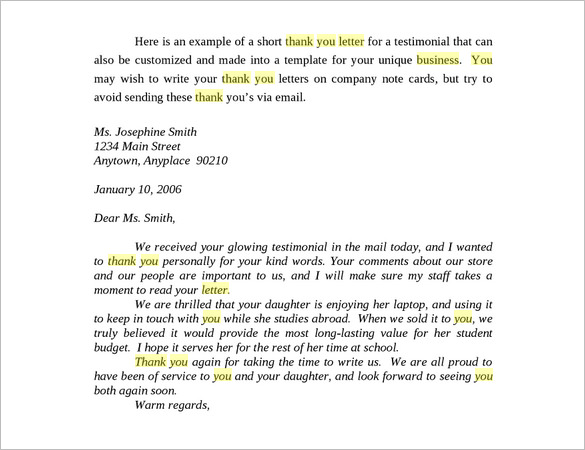 Marketing Business Thank You Letter Sample