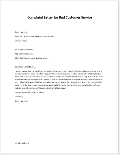 complaint-letter-for-bad-customer-service