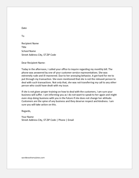 complaint-letter-of-rude-customer-service