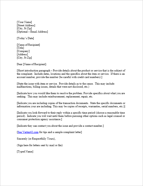 free-new-complaint-letter-templates-for-customer-service