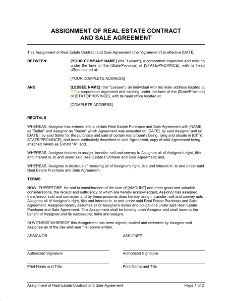 Contract Assignment Agreement Template