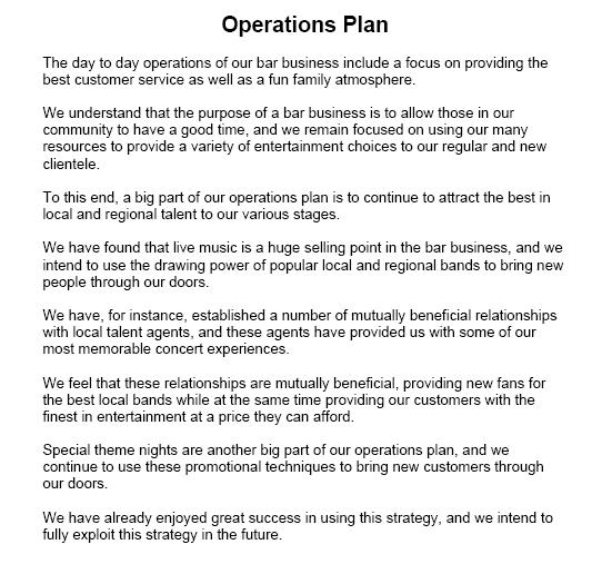 operations and management business plan sample pdf